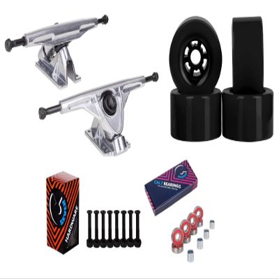 Cal 7 Longboard Flywheel 10.75" Axle Silver Truck Bearing 90mm Black Skateboard Wheels