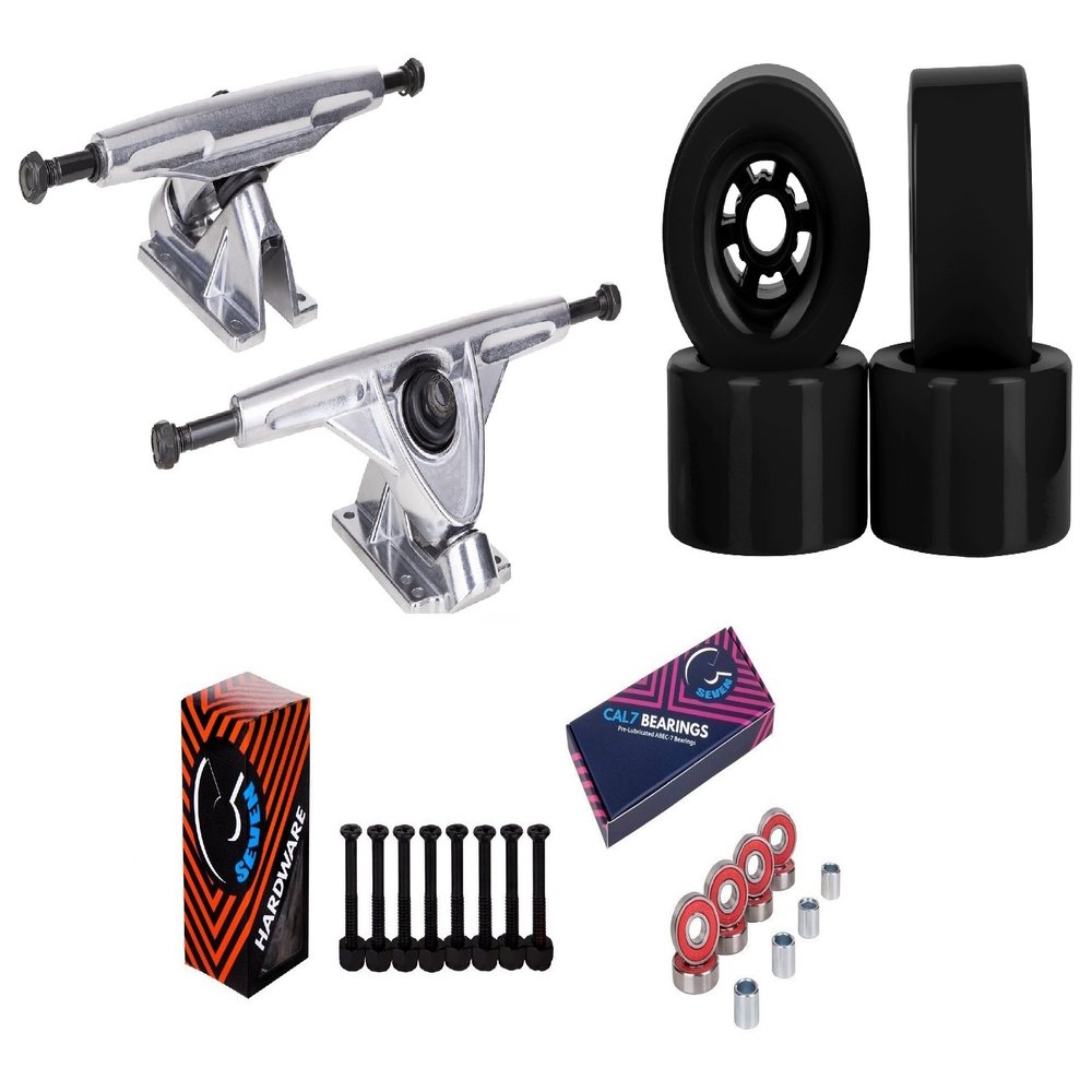 Cal 7 Longboard Flywheel 10.75" Axle Silver Truck Bearing 90mm Black Skateboard Wheels