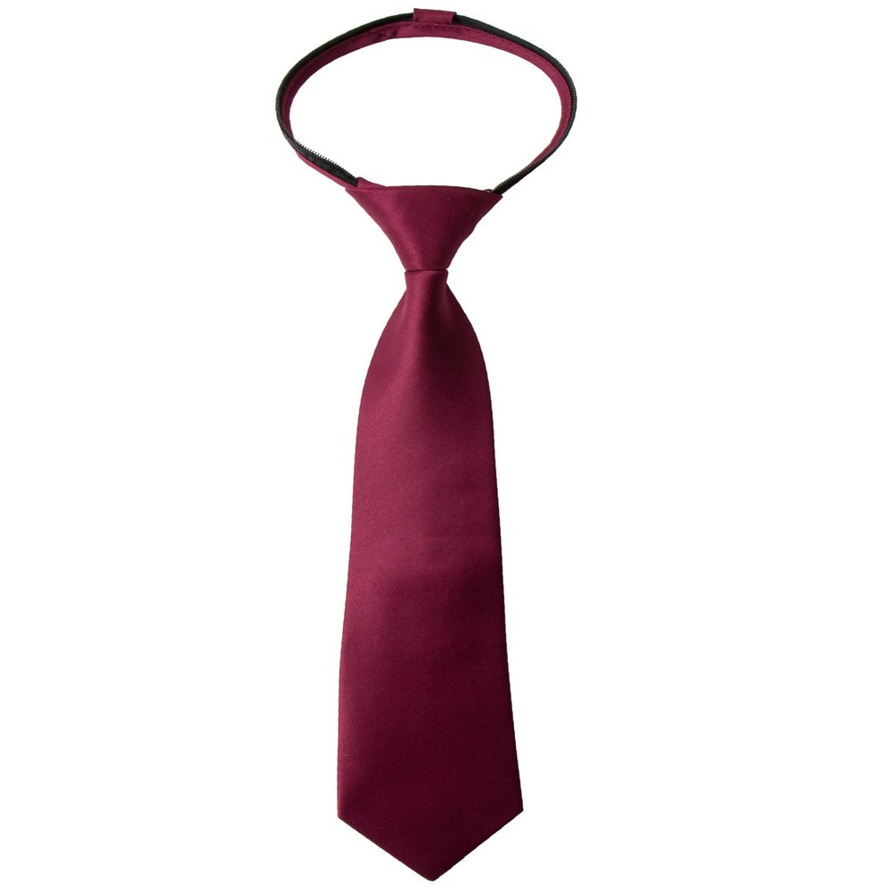 Spring Notion Boys' Pre-tied Satin Zipper Necktie - Adjustable Ties for Kids, Small, Burgundy