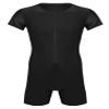 ACSUSS Men's Spandex Zipper Front Bodysuit Workout Dance Biketard Unitard Wrestling Singlet Jumpsuit Black Large view 4