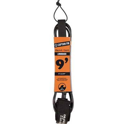 Captain Fin Shred Cord 9' Longboard Surfboard Leash - Black