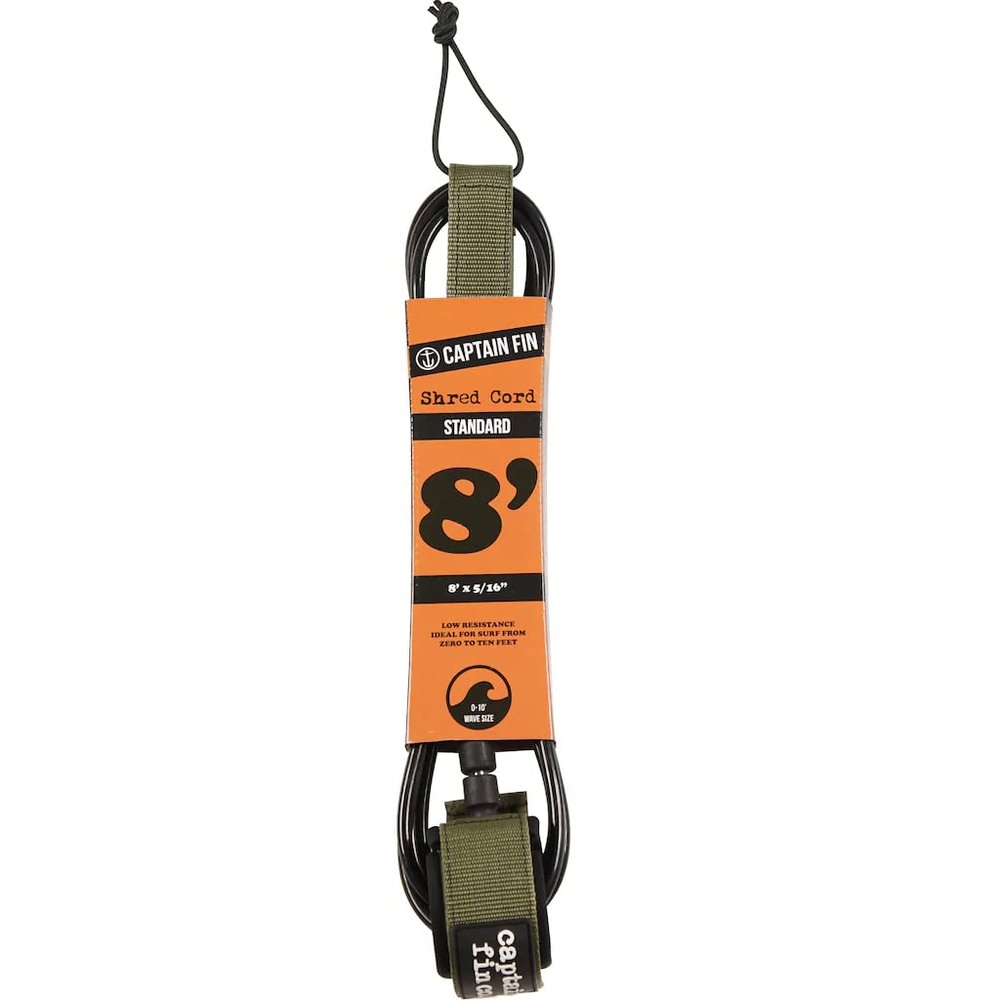 Captain Fin Shred Cord Standard Surfboard Leash - Army - 8'