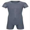 ACSUSS Men's Spandex Zipper Front Bodysuit Workout Dance Biketard Unitard Wrestling Singlet Jumpsuit Gray Medium view 4