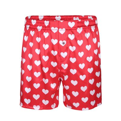 ACSUSS Men Adults Frilly Satin Boxers Shorts Silk Summer Sleep Bottom Underwear for Valentines Day Heart Print Red Large