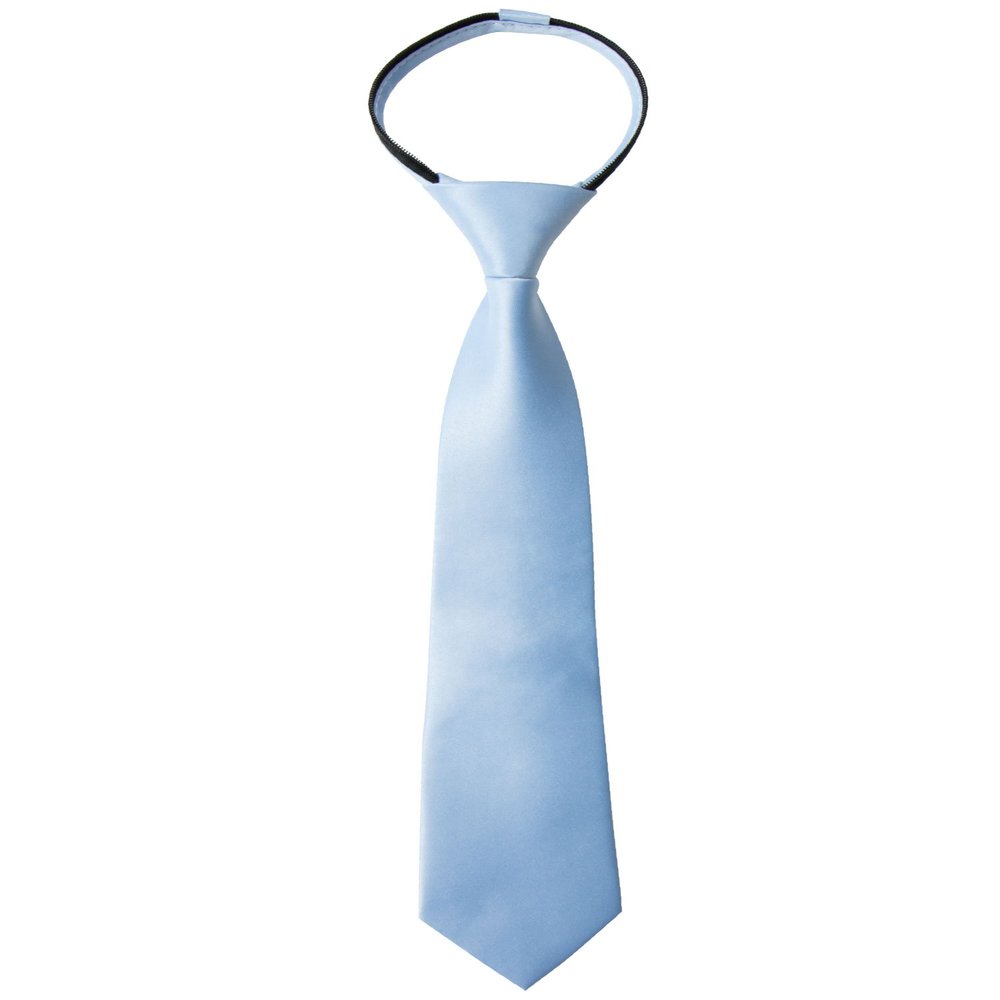 Spring Notion Boys' Pre-tied Satin Zipper Necktie - Adjustable Ties for Kids, Large, Light Blue