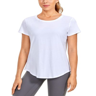 CRZ YOGA Pima Cotton Womens Short Sleeve Shirt Loose Casual Yoga T-Shirt Athletic Workout Tops White Large