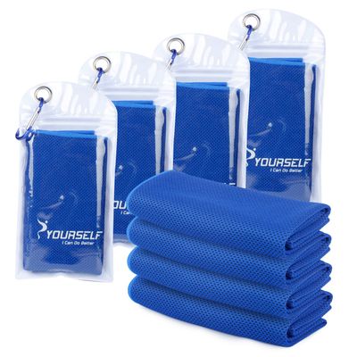 SYOURSELF Cooling Towels for Neck and Face, 4 Pack 40" x 12" Cooling Towel for Hot Weather, Soft Breathable Instant Cool Chilly Pad for Sports Golf Yoga Gym Athletes Camping Ice Towels(Dblue)