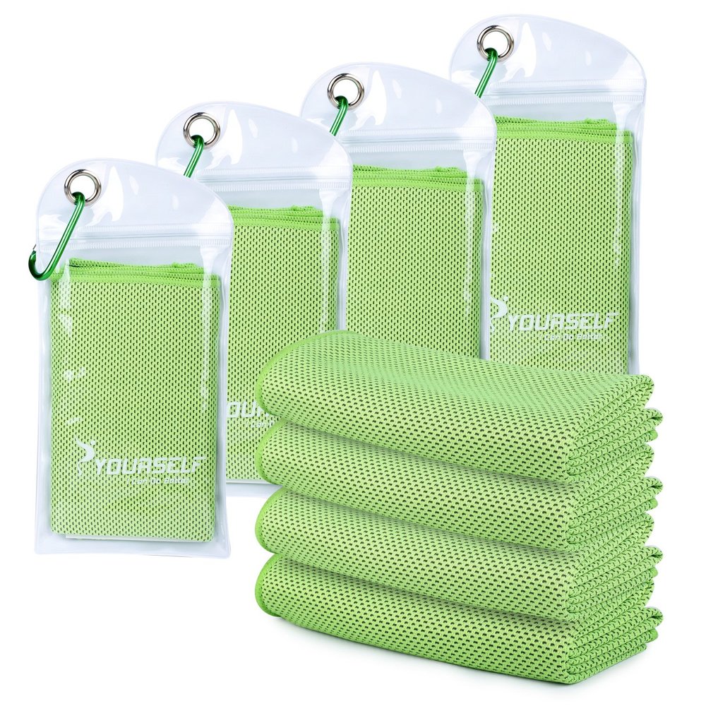 SYOURSELF Cooling Towels for Neck and Face, 4 Pack 40" x 12" Cooling Towel for Hot Weather, Soft Breathable Instant Cool Chilly Pad for Sports Golf Yoga Gym Athletes Camping Ice Towels(Green)