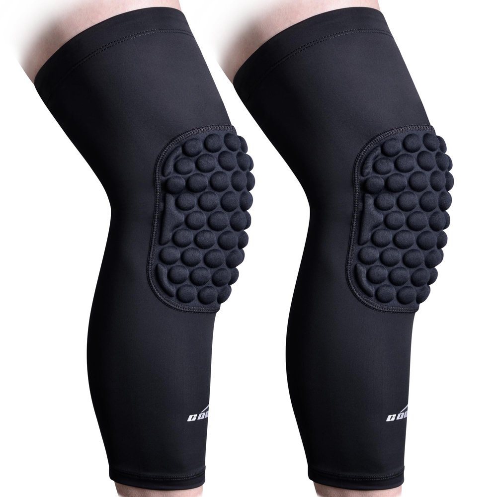 COOLOMG Basketball Knee Pads Youth Kids Adult Football Protective Padded Knee Compression Sleeves Black XL