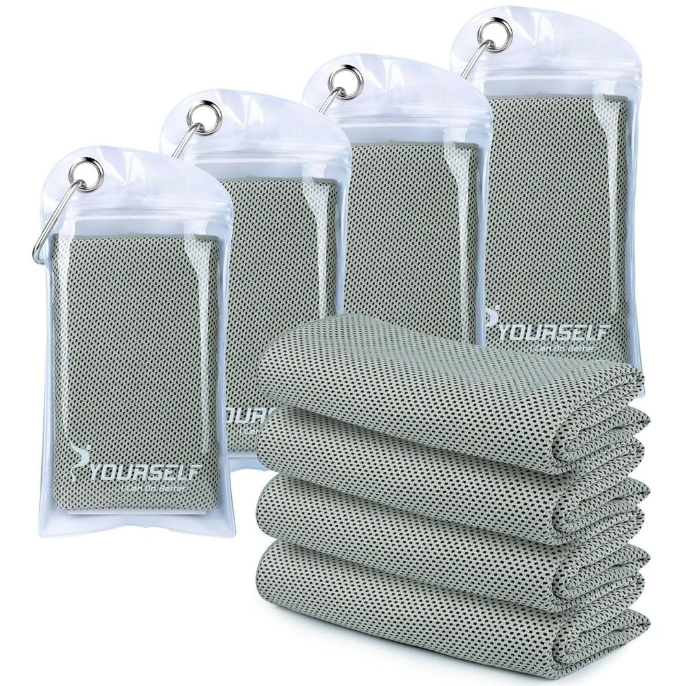 SYOURSELF Cooling Towels for Neck and Face, 4 Pack 40" x 12" Cooling Towel for Hot Weather, Soft Breathable Instant Cool Chilly Pad for Sports Golf Yoga Gym Athletes Camping Ice Towels(Grey)