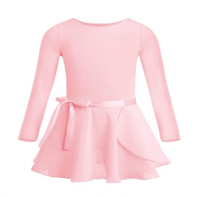 Alvivi Kids Girls Team Basic Long Sleeve Gymnastics Ballet Dance Leotard with Wrap Skirt Tutu Dress Long sleeves Pearl Pink 7-8 Years