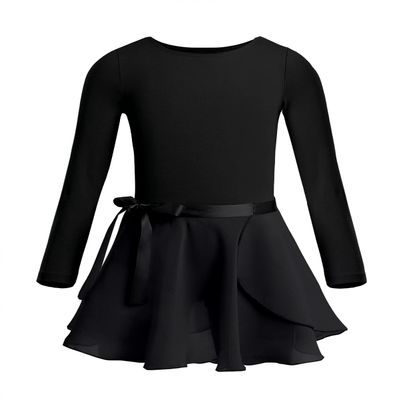 Alvivi Kids Girls Team Basic Long Sleeve Gymnastics Ballet Dance Leotard with Wrap Skirt Tutu Dress Long sleeves Black 5-6 Years