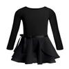 Alvivi Kids Girls Team Basic Long Sleeve Gymnastics Ballet Dance Leotard with Wrap Skirt Tutu Dress Long sleeves Black 5-6 Years