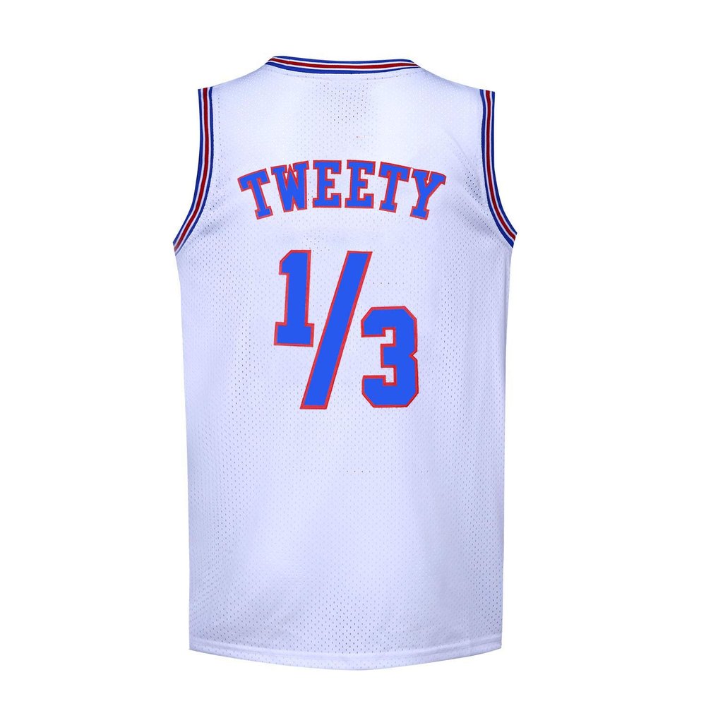 BOROLIN Mens Basketball Jersey 1/3 Tweety Space Jersey White 90s Sports Shirts (X-Large)
