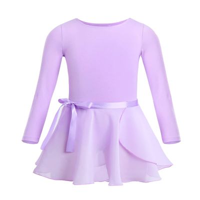 Alvivi Kids Girls Team Basic Long Sleeve Gymnastics Ballet Dance Leotard with Wrap Skirt Tutu Dress Long sleeves Lavender 3-4 Years