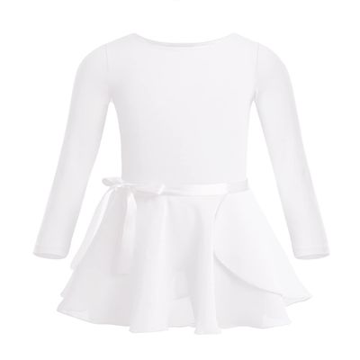 Alvivi Kids Girls Team Basic Long Sleeve Gymnastics Ballet Dance Leotard with Wrap Skirt Tutu Dress Long sleeves Ivory 10-12 Years