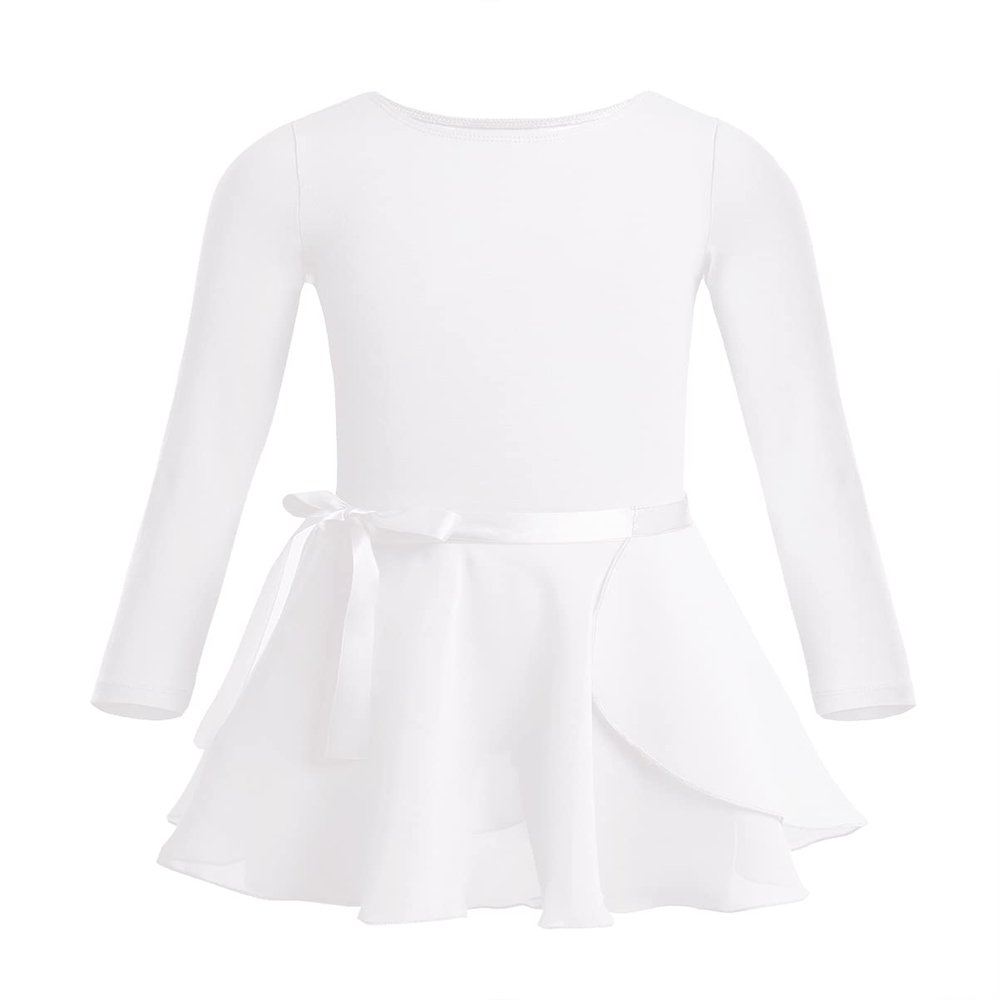 Alvivi Kids Girls Team Basic Long Sleeve Gymnastics Ballet Dance Leotard with Wrap Skirt Tutu Dress Long sleeves Ivory 10-12 Years