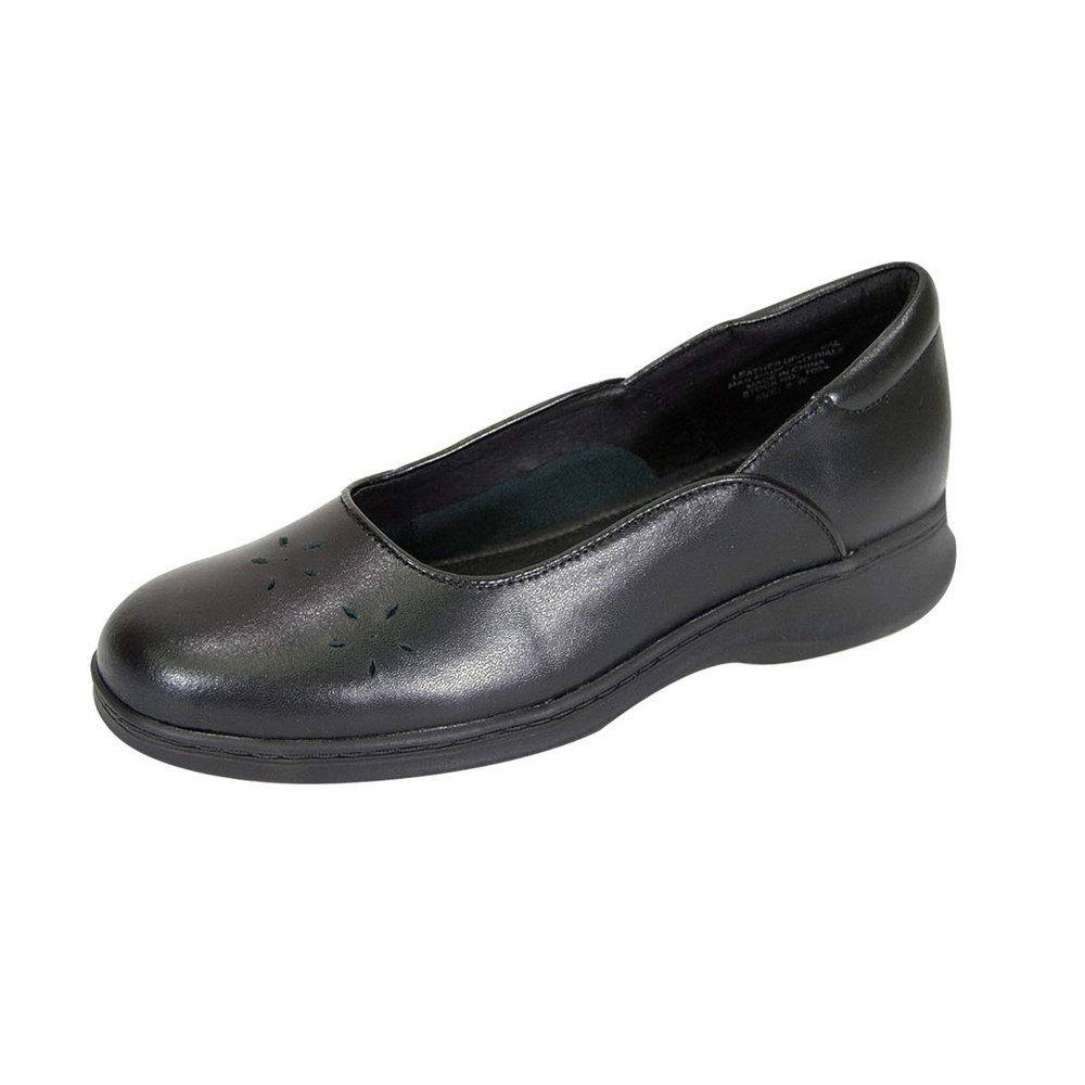 24 Hour Comfort Heather (1034) Women's Wide Width Casual Leather Dress Skimmer Flats Black 6