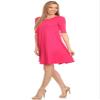 Casual Solid Half Sleeve Loose Fit A-line Knee Length Dress/Made in USA Fuchsia S view 2