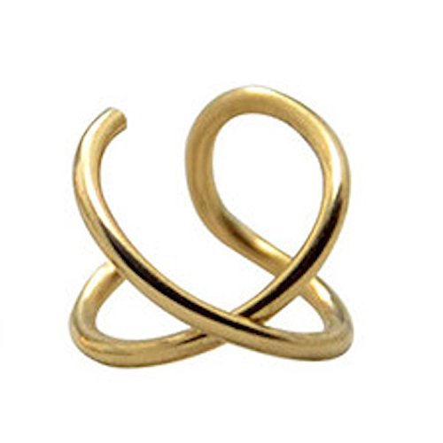 14K GOLD ROSE-GOLD Silver 925 Plated BRASS Earring CUFF&JACKET CRISS CROSS CARTILAGE (Cross - 14K GOLD PLATED)