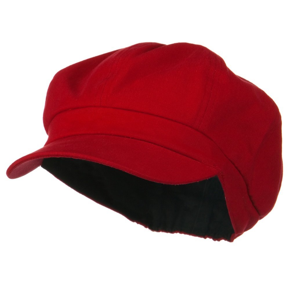 Cotton Elastic Newsboy Cap-Red M-L