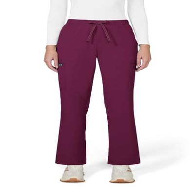 KOI Basics Women's Holly Cargo Scrub Pants, 8 Pockets, Drawstring Waist Wine X-Small Tall