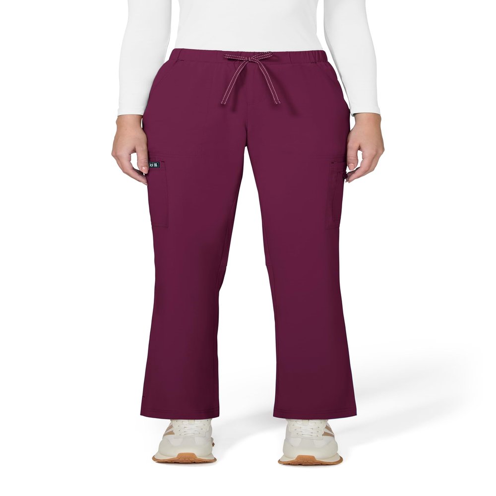 KOI Basics Women's Holly Cargo Scrub Pants, 8 Pockets, Drawstring Waist Wine X-Small Tall