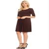 Casual Solid Half Sleeve Loose Fit A-line Knee Length Dress/Made in USA Brown XL view 2