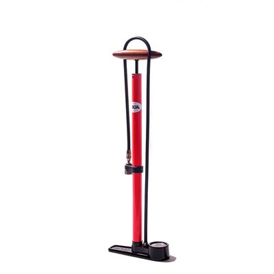 SILCA Pista Floor Pump Red with Black Single Sided Base and SILCA Presta Chuck and Threaded Schrader Chuck