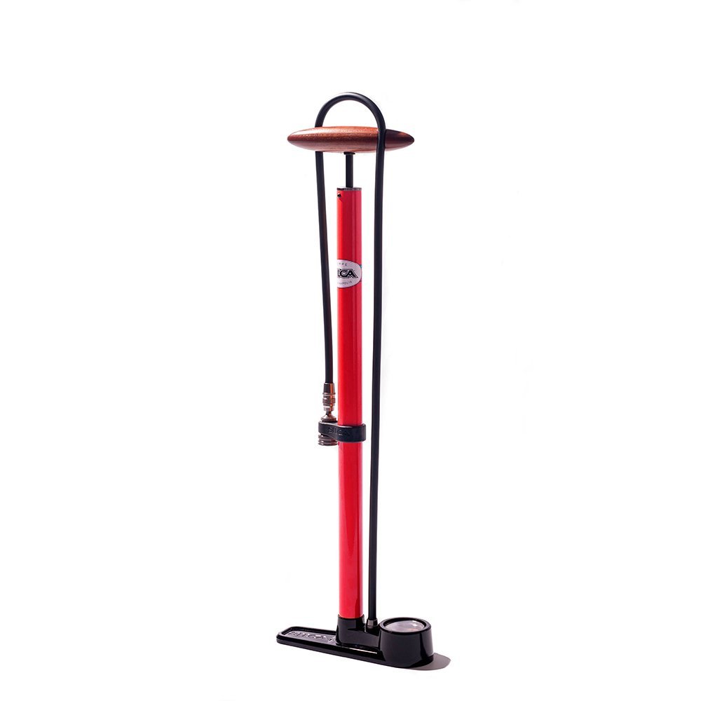 SILCA Pista Floor Pump Red with Black Single Sided Base and SILCA Presta Chuck and Threaded Schrader Chuck