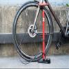 SILCA Pista Floor Pump Red with Black Single Sided Base and SILCA Presta Chuck and Threaded Schrader Chuck view 2