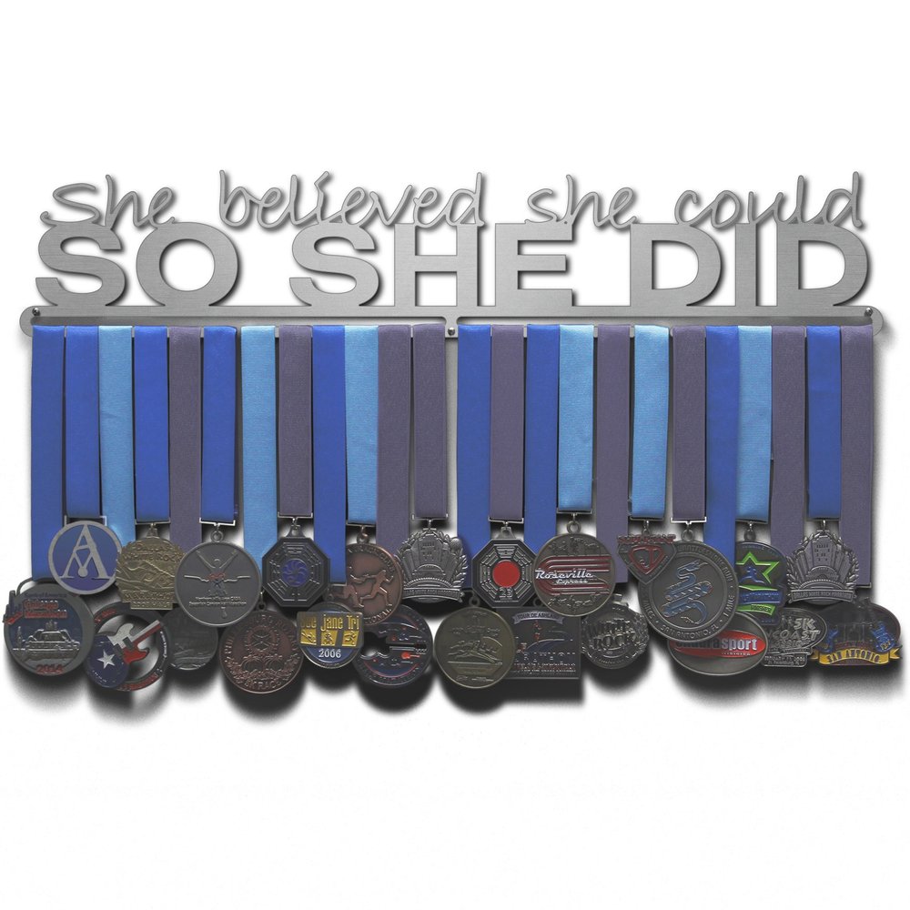 Allied Medal Hangers - She Believed She Could So She Did (Text Only): Awards Display Rack Holder - Multiple Variations Offered! (24" Wide with 1 Hang bar)