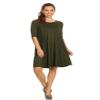 Casual Solid Half Sleeve Loose Fit A-line Knee Length Dress/Made in USA Olive L view 1