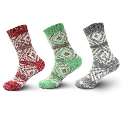 BambooMN Women's Extra Large Thick Comfy Vintage Knitted Colorful Fur Patterned Cabin Crew Casual Insulated Furry Winter Slipper Sweater Socks - Assortment D - 3prs, Size 10-13