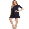 Casual Solid Half Sleeve Loose Fit A-line Knee Length Dress/Made in USA Navy L view 2