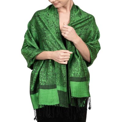 Achillea Women's Two Tone Vintage Jacquard Paisley Pashmina Shawl Wrap Scarf (Kelly Green)