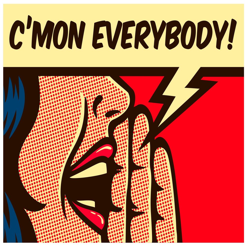 Cool Female Comic Book Character Cartoon - C'mon Everybody Vinyl Sticker (12" Wide)