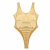 YiZYiF Women's Wet Look Leather Tank Thongs Bodysuit PVC One Piece Swimsuit Leotard Gold X-Large view 3