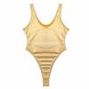 YiZYiF Women's Wet Look Leather Tank Thongs Bodysuit PVC One Piece Swimsuit Leotard Gold X-Large view 4