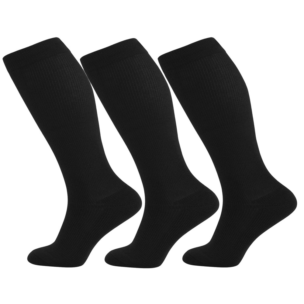 +MD 3 Pairs Compression Socks for Women & Men, 15-20mmHg Soft Support Cushion Scoks for Pregnant Nurses Travel 13-15 Black