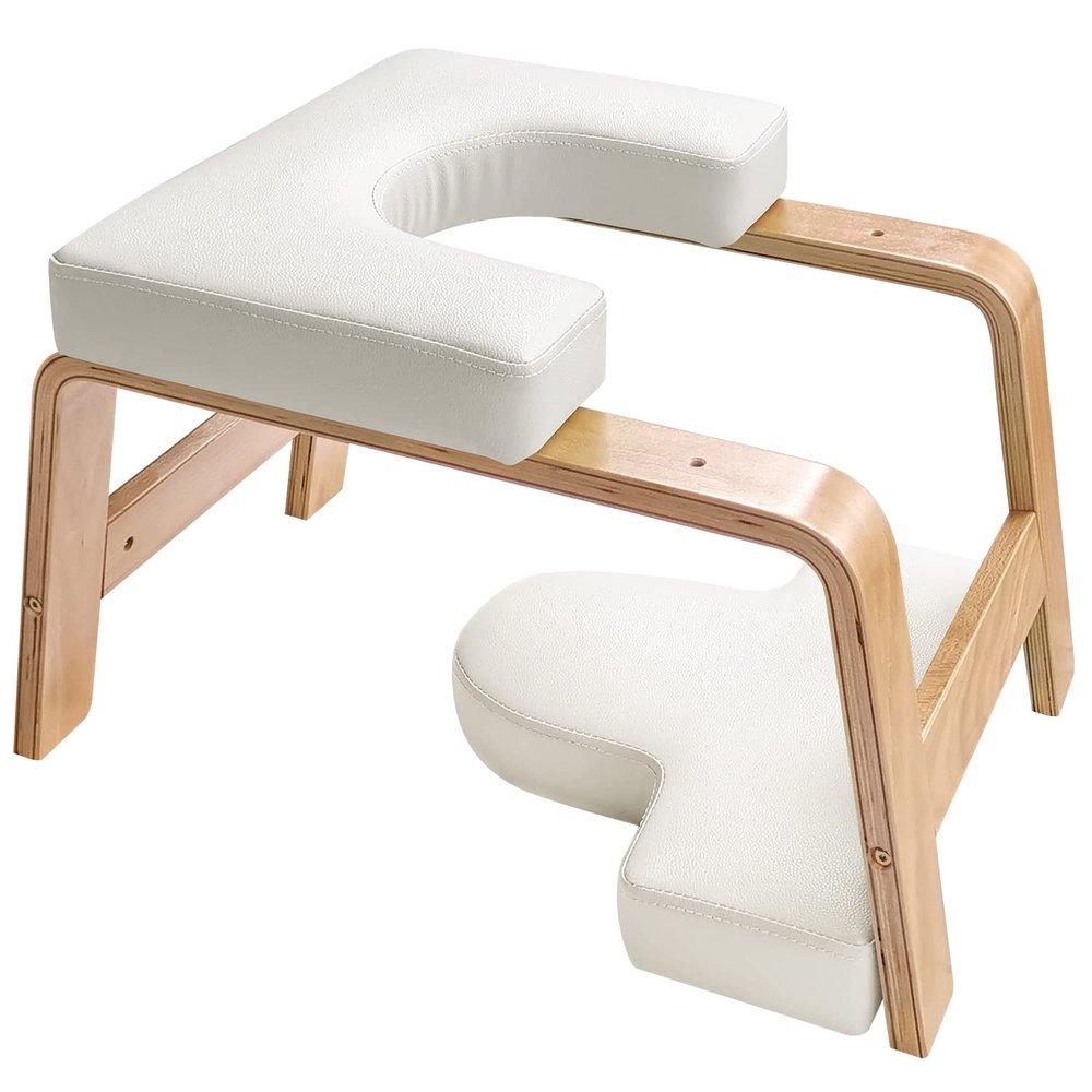 Restrial Life Yoga Headstand Bench- Stand Yoga Chair for Family, Gym - Wood and PU Pads - Relieve Fatigue and Build Up Body (White), 25*16.14*15.75inch