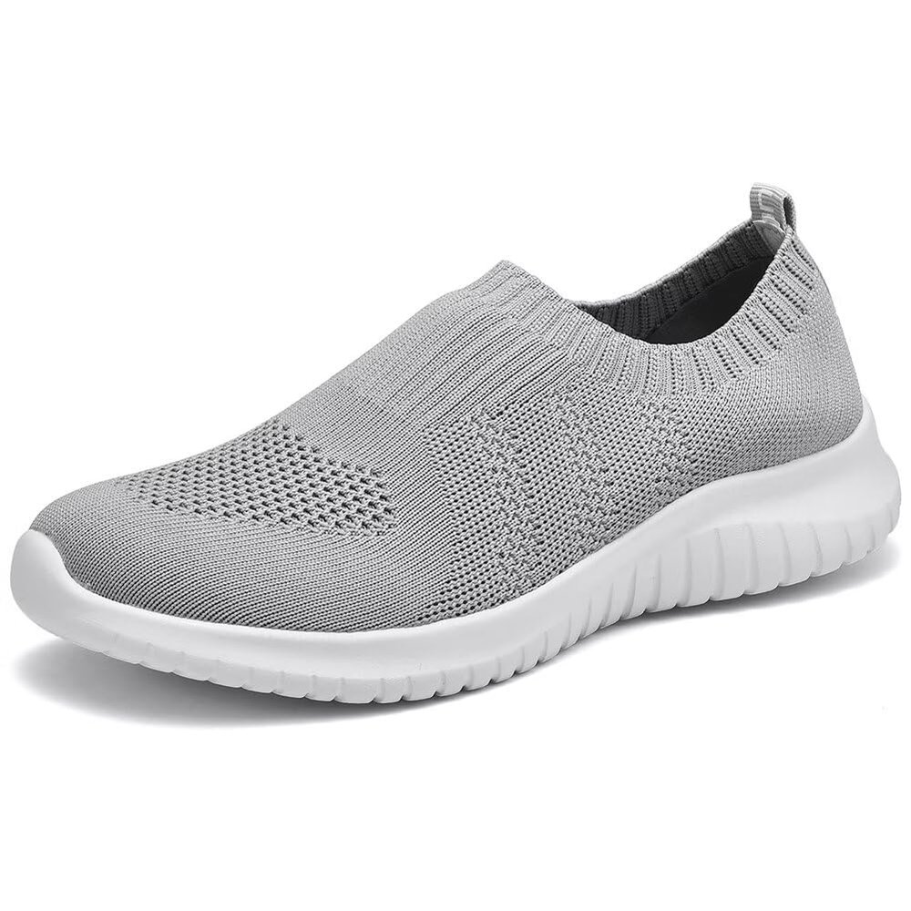 konhill Women's Walking Tennis Shoes - Lightweight Athletic Casual Gym Slip on Sneakers 9.5 US L.Gray