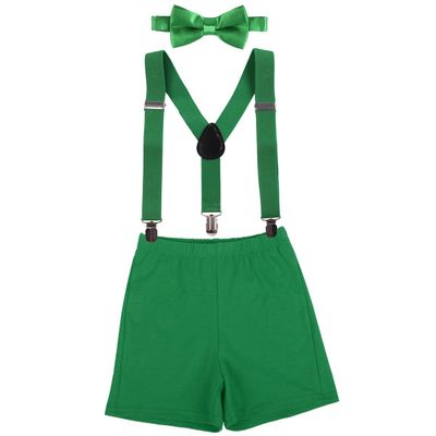 Baby Boys First Birthday Adjustable Y Back Elastic Clip Suspenders Cake Smash Outfit Tuxedo Pre-tied Bloomers Bowtie set Z# Green