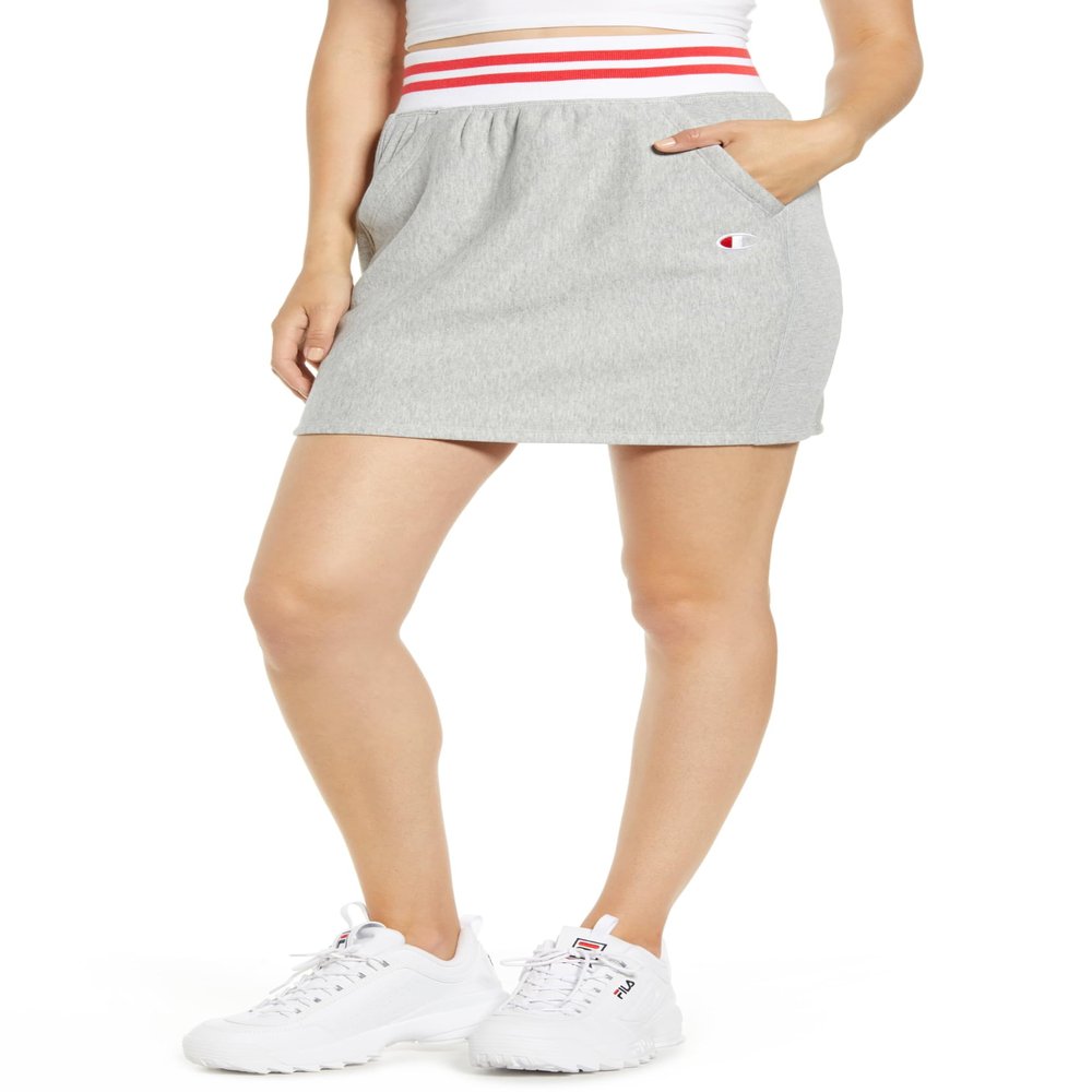 Champion Women's Yarn Dye Stripe Rib Skirt, Oxford Gray, XL