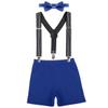 Baby Boys First Birthday Adjustable Y Back Elastic Clip Suspenders Cake Smash Outfit Tuxedo Pre-tied Bloomers Bowtie set Z# Royal Blue+Black Stripe view 1