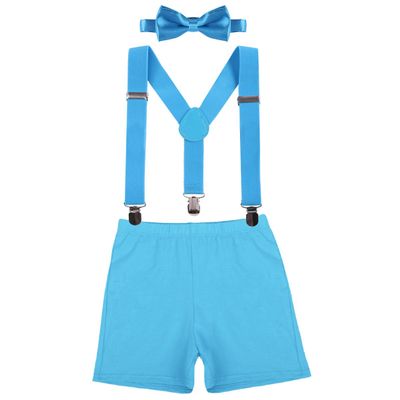 Baby Boys First Birthday Adjustable Y Back Elastic Clip Suspenders Cake Smash Outfit Tuxedo Pre-tied Bloomers Bowtie set Z# Light Blue