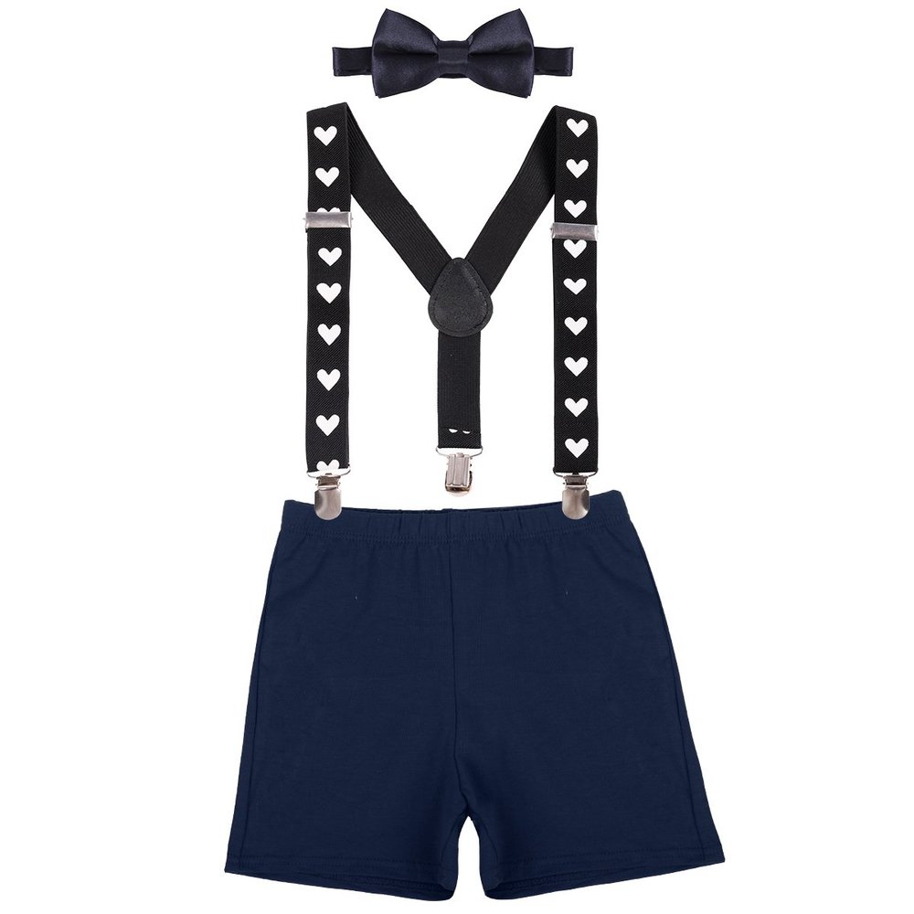 Baby Boys First Birthday Adjustable Y Back Elastic Clip Suspenders Cake Smash Outfit Tuxedo Pre-tied Bloomers Bowtie set Z# Deep Blue