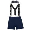 Baby Boys First Birthday Adjustable Y Back Elastic Clip Suspenders Cake Smash Outfit Tuxedo Pre-tied Bloomers Bowtie set Z# Deep Blue view 1
