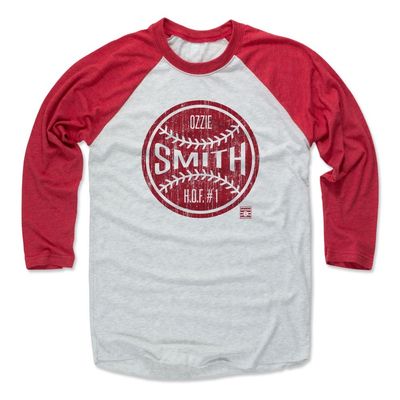 500 LEVEL Ozzie Smith 3/4 Sleeve T-Shirt (Baseball Tee, X-Small, Red/Ash) - Ozzie Smith Ball R