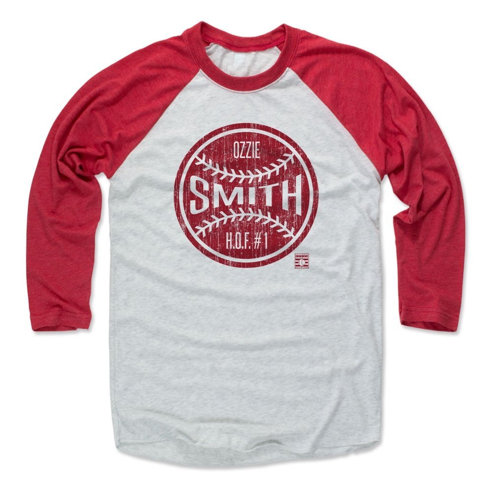 500 LEVEL Ozzie Smith 3/4 Sleeve T-Shirt (Baseball Tee, X-Small, Red/Ash) - Ozzie Smith Ball R
